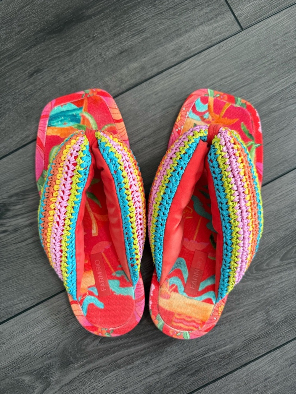 Farm Rio Rainbow Crochet Thong Sandals - Size 10